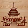 An abstract vector representation of a Buddhist temple with intricate design elements.