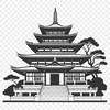 Traditional Buddhist Temple Design Illustration A detailed illustration of a traditional Buddhist temple architecture with intricately designed roofs and ornate facades.