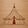 Vintage Camping Shelter A large tent with a pointed top and supporting poles, suitable for camping or outdoor events.