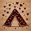 Colorful Tent Design with Love Hearts A colorful vector design featuring a tent with love hearts surrounded by outdoor elements.