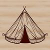 A simple geometric illustration of a tent with a classic teepee design.