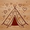 A colorful SVG illustration of a tent with love hearts and floral patterns, perfect for outdoor enthusiasts and crafters.