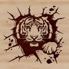 Smashing Feline Head Illustration A close-up illustration of a tiger's head peeking out from behind a wall, showcasing its wild features.