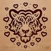Tiger Silhouette with Love Hearts SVG illustration of a tiger's head with heart symbols surrounding it.