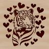 Stylish Tiger Illustration Featuring Hearts A stylized illustration of a tiger's head featuring love hearts around its face.