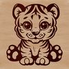 Whimsical Tiger Portrait A sitting tiger with its head turned towards the viewer, depicted in vector format.