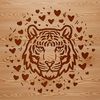 Wild Tiger Illustration with Love Hearts A graphic illustration of a tiger's head, featuring a wild animal with love hearts.