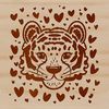 Stylized Tiger Illustration with Love Hearts A stylized illustration of a tiger's head with love hearts surrounding it.