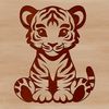 Wild Tiger Silhouette Vector Graphic A sitting tiger in a natural habitat, depicted as a vector graphic.