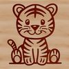 Beautiful Tiger Line Art A simple line drawing of a tiger sitting in a relaxed pose, suitable for digital design projects.