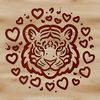 Stylized Tiger Portrait Featuring Heart Motif A stylized illustration of a tiger's head featuring love hearts.