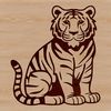 Striped Feline in Nature A large carnivorous animal with distinctive orange and black stripes sits in a natural setting.