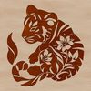 Tiger Illustration in Nature A close-up illustration of a tiger sitting on the ground in a natural environment.
