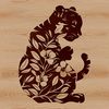 Floral Jungle Scene with Big Cat A large tiger sitting in a natural setting with a subtle floral background.