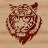 Wildlife Vector Illustration with Tiger Head A realistic illustration of a tiger's head with glasses, suitable for vector design and cutting machine projects.