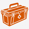 A collection of hand tools stored in a metal box with compartments.