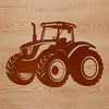 A detailed illustration of a farm tractor with wheels and cab.