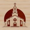 Traditional SVG Church Graphic Design A detailed SVG graphic illustration of a traditional Baptist church exterior, suitable for various design applications.