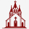 A detailed illustration of a Catholic church with its distinctive architectural features.