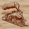 A digital illustration of a train with detailed design elements.