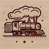 A detailed illustration of a locomotive with cargo cars in motion.