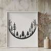 A detailed illustration of a forest with multiple tree trunks and foliage, suitable for vector art and design.