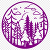 Enchanting Forest Landscape Vector Art Vector illustration of a serene forest scene with detailed tree foliage, ideal for digital cutting and pyrography projects.