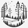 Detailed Tree Lineart Vector A detailed illustration of a lush forest with tall trees and foliage in a vector format.