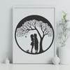 Tree of Devotion Clip Art A stylized illustration of a tree with embracing lovers, suitable for Valentine's Day celebrations or weddings.
