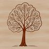 A stylized illustration of a single tree with branches and foliage, suitable for use in graphic design projects.