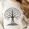 A stylized illustration of a tree with intricate branches and leaves, suitable for vector graphics design.