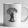 Intertwined Lovers Under a Stylized Tree A stylized illustration of a tree with intertwined lovers embracing under its branches.