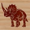 A detailed illustration of a Triceratops dinosaur in prehistoric landscape.