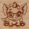 Baby Triceratops Character SVG Clip Art A baby triceratops dinosaur character wearing glasses in a prehistoric landscape.