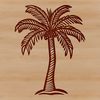 A stylized illustration of a single palm tree against a blank background.