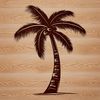 Tropical Island Illustration Illustrative palm tree graphic with trunk and fronds in a natural setting.