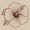 A detailed floral design featuring a large hibiscus flower with five petals in full bloom.