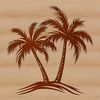 A single palm tree standing tall on a sunny beach with a clear blue sky in the background.