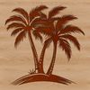 An isolated illustration of a tall, leafy palm tree in a minimalist style.