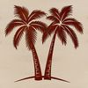 Illustration of a single palm tree with swaying fronds in a tropical setting.