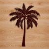 Blue Sky Palms A single palm tree silhouetted against a bright blue sky with fluffy white clouds, perfect for tropical vacation inspiration.