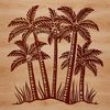 A single palm tree with a long stem and leaves standing alone on a sandy beach.