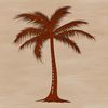 Swaying Palms on Turquoise Shore An illustration of a group of palm trees swaying in the wind near a turquoise ocean shore.