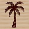 Tropical Island Getaway Palm Tree Silhouette Tall palm tree illustration set against a blurred background, suitable for vector design.