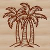 Free Vector Palm Tree Image A tropical palm tree silhouette against a bright blue sky with fluffy white clouds.
