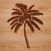 Single Palm Silhouette Vector Graphic A single palm tree standing tall in a serene outdoor setting, surrounded by blue skies and lush greenery.