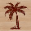 A stylized illustration of a palm tree with thick trunk and feathery leaves, suitable for use in graphic design projects.