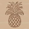 A stylized illustration of a fresh pineapple with green leaves and a yellow skin.