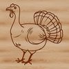 A digital illustration of a domesticated turkey in a farm setting.