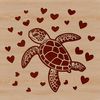 SVG Sea Creature with Love Hearts A stylized illustration of a sea turtle with love hearts surrounding its shell.
